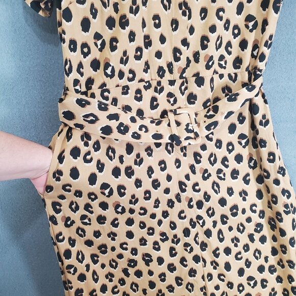 A NEW DAY Womens Dress SZ S Animal Leopard‎ Cat Belted Button Up Short Sleeves - Picture 10 of 13